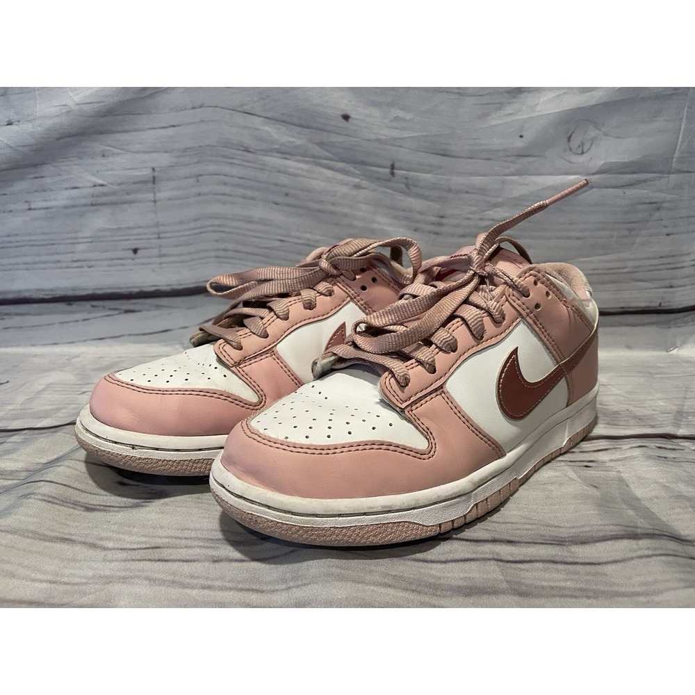 Nike Dunk Low Sneakers "Pink Glaze" Girls  Sz 5.5Y White Pink velvet DO6485-600